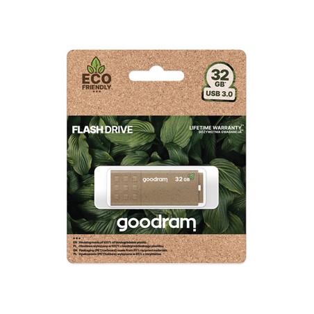 Goodram USB flash disk, USB 3.0, 32GB, UME3 ECO FRIENDLY, brązowy, UME3-0320EFR11, USB A, z osłoną