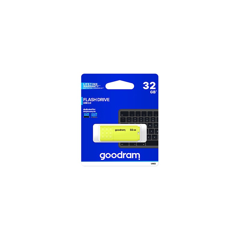 Goodram USB flash disk, USB 2.0, 32GB, UME2, żółty, UME2-0320Y0R11, USB A, z osłoną