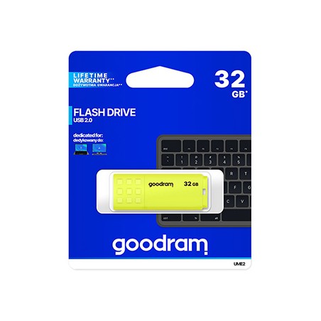 Goodram USB flash disk, USB 2.0, 32GB, UME2, żółty, UME2-0320Y0R11, USB A, z osłoną
