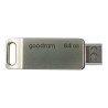 Goodram USB flash disk, USB 3.0, 64GB, ODA3, srebrny, ODA3-0640S0R11, USB A / USB C, z obrotową osłoną