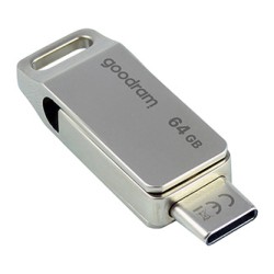 Goodram USB flash disk, USB 3.0, 64GB, ODA3, srebrny, ODA3-0640S0R11, USB A / USB C, z obrotową osłoną
