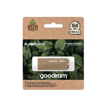 Goodram USB flash disk, USB 3.0, 64GB, UME3 ECO FRIENDLY, brązowy, UME3-0640EFR11, USB A, z osłoną