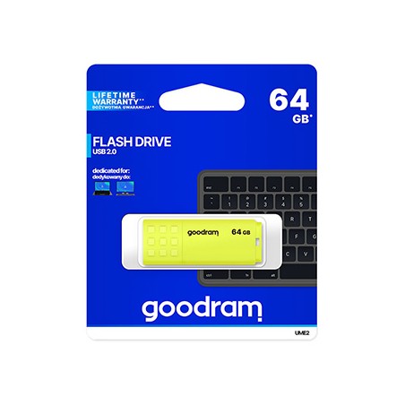 Goodram USB flash disk, USB 2.0, 64GB, UME2, żółty, UME2-0640Y0R11, USB A, z osłoną
