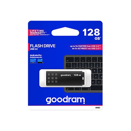 Goodram USB flash disk, USB 3.0, 128GB, UME3, czarny, UME3-1280K0R11, USB A, z osłoną