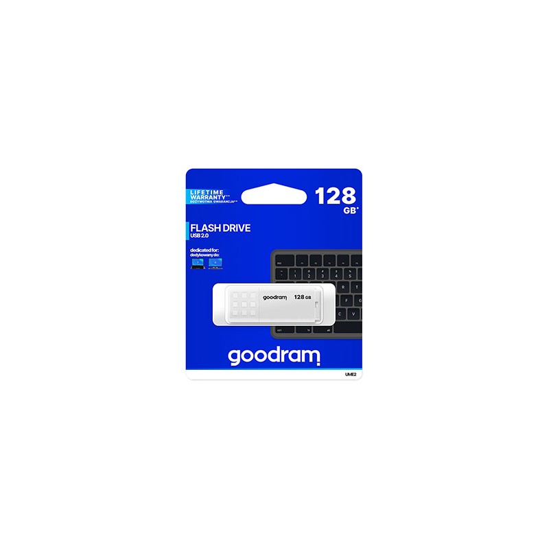 Goodram USB flash disk, USB 2.0, 128GB, UME2, biały, UME2-1280W0R11, USB A, z osłoną