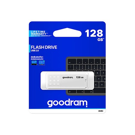 Goodram USB flash disk, USB 2.0, 128GB, UME2, biały, UME2-1280W0R11, USB A, z osłoną