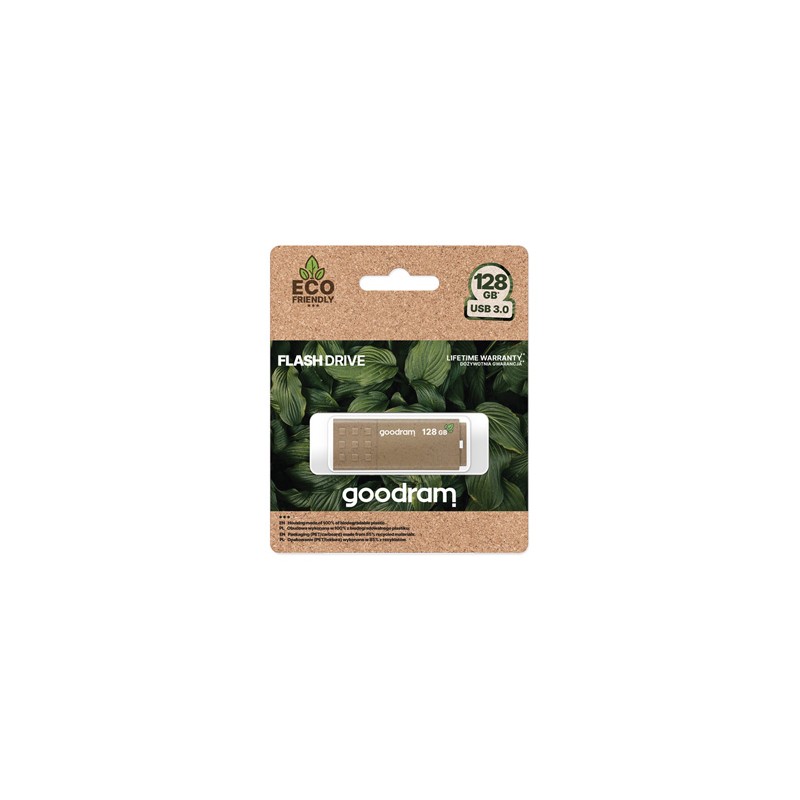 Goodram USB flash disk, USB 3.0, 128GB, UME3 ECO FRIENDLY, brązowy, UME3-1280EFR11, USB A, z osłoną