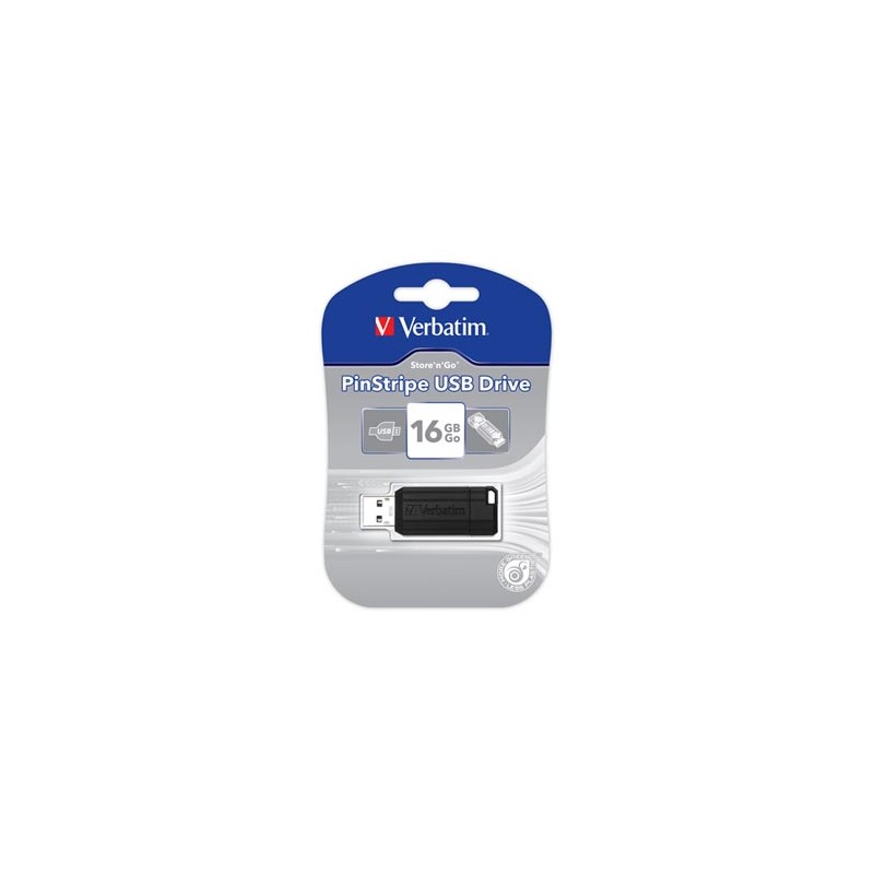 Verbatim USB flash disk, USB 2.0, 16GB, PinStripe, Store N Go, czarny, 49063, USB A, z wysuwanym złączem