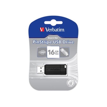 Verbatim USB flash disk, USB 2.0, 16GB, PinStripe, Store N Go, czarny, 49063, USB A, z wysuwanym złączem