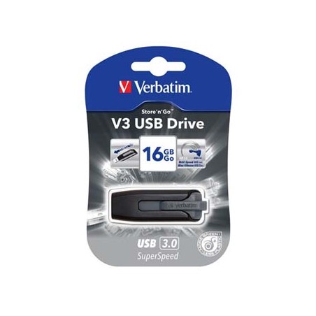 Verbatim USB flash disk, USB 3.0, 16GB, V3, Store N Go, czarny, 49172, USB A, z wysuwanym złączem