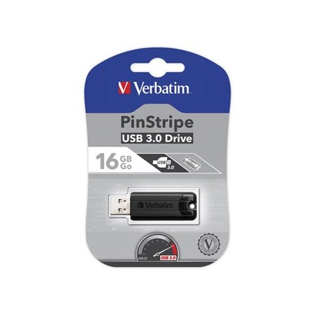 Verbatim USB flash disk, USB 3.0, 16GB, PinStripe, Store N Go, czarny, 49316, USB A, z wysuwanym złączem