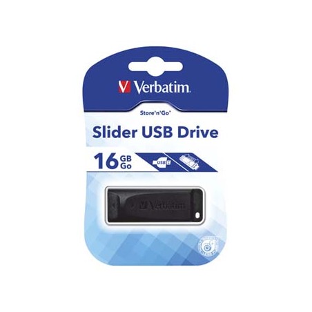 Verbatim USB flash disk, USB 2.0, 16GB, Slider, Store N Go, czarny, 98696, USB A, z wysuwanym złączem