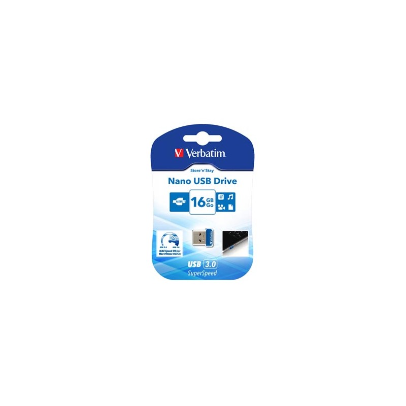 Verbatim USB flash disk, USB 3.0, 16GB, Nano, Store N Stay, niebieski, 98709, USB A
