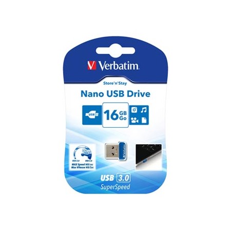 Verbatim USB flash disk, USB 3.0, 16GB, Nano, Store N Stay, niebieski, 98709, USB A