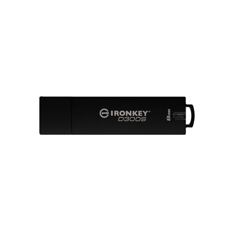 Kingston USB flash disk, USB 3.0, 8GB, IronKey D300S, czarny, IKD300S/8GB, USB A, szyfrowanie XTS-AES 256-bit