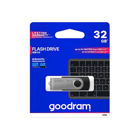 Goodram USB flash disk, USB 3.0, 32GB, UTS3, czarny, UTS3-0320K0R11, USB A, z obrotową osłoną