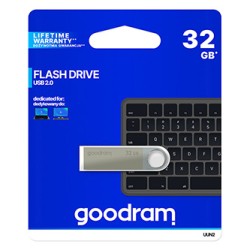 Goodram USB flash disk, USB 2.0, 32GB, UUN2, srebrny, UUN2-0320S0R11, USB A, z oczkiem na brelok