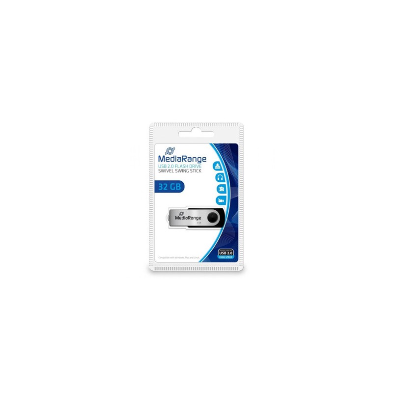 MediaRange USB flash disk, USB 2.0, 32GB, czarny, MR911, USB A, swivel / twister