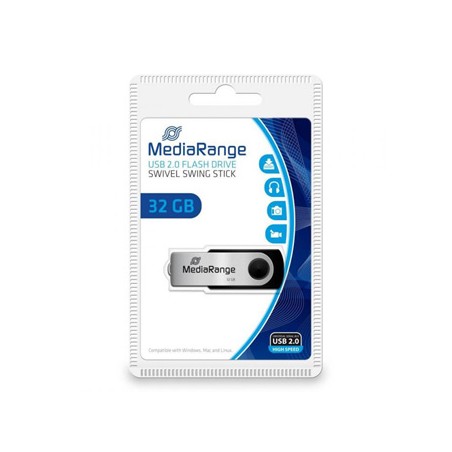 MediaRange USB flash disk, USB 2.0, 32GB, czarny, MR911, USB A, swivel / twister