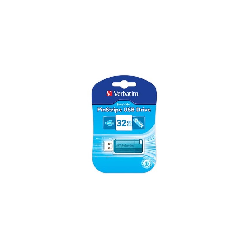 Verbatim USB flash disk, USB 2.0, 32GB, PinStripe, Store N Go, niebieski, 49057, USB A, z wysuwanym złączem