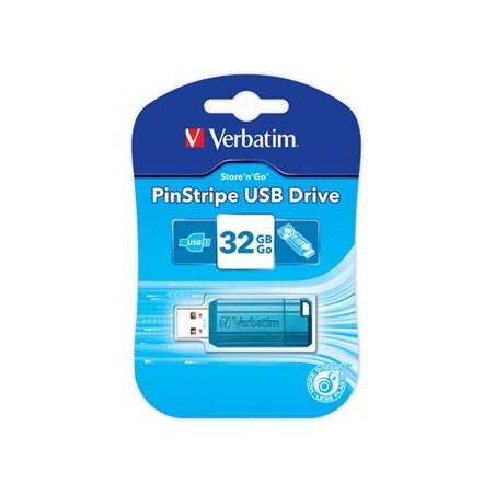 Verbatim USB flash disk, USB 2.0, 32GB, PinStripe, Store N Go, niebieski, 49057, USB A, z wysuwanym złączem