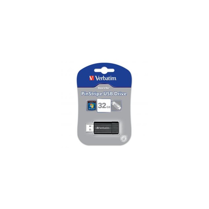 Verbatim USB flash disk, USB 2.0, 32GB, PinStripe, Store N Go, czarny, 49064, USB A, z wysuwanym złączem