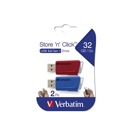 Verbatim USB flash disk, USB 3.0, 32GB, Store N Click, mix kolorów, 49308, USB A, z wysuwanym złączem. 2 szt
