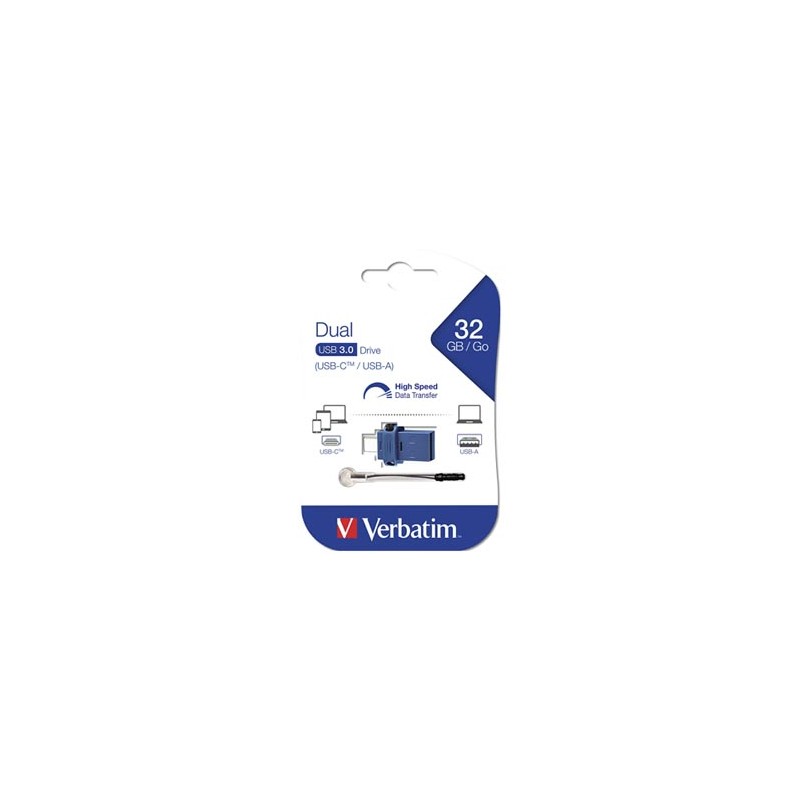 Verbatim USB flash disk OTG, USB 3.0, 32GB, Dual, niebieski, 49966, USB A / USB C, z oczkiem na brelok