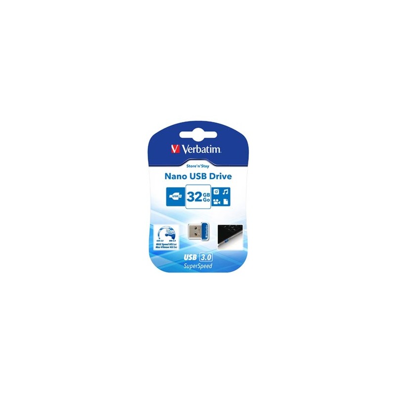 Verbatim USB flash disk, USB 3.0, 32GB, Nano, Store N Stay, niebieski, 98710, USB A