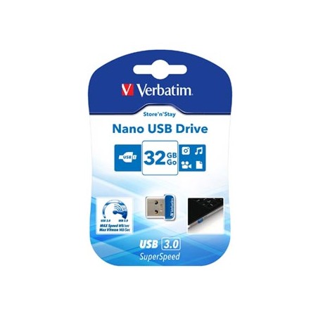 Verbatim USB flash disk, USB 3.0, 32GB, Nano, Store N Stay, niebieski, 98710, USB A