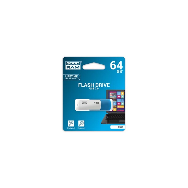 Goodram USB flash disk, USB 2.0, 64GB, UCO2, niebieski, UCO2-0640KWR11, USB A, z obrotową osłoną