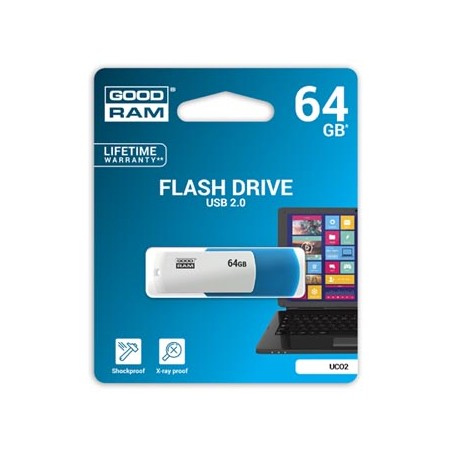 Goodram USB flash disk, USB 2.0, 64GB, UCO2, niebieski, UCO2-0640KWR11, USB A, z obrotową osłoną
