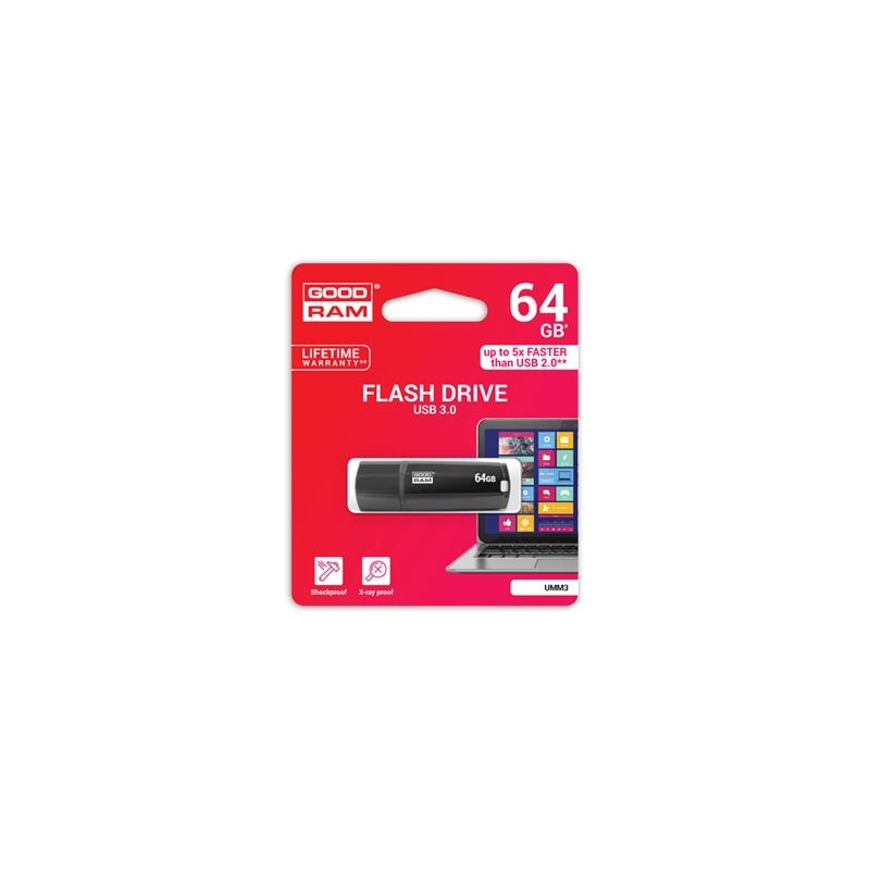 Goodram USB flash disk, USB 3.0, 64GB, UMM3, czarny, UMM3-0640K0R11, USB A, z osłoną