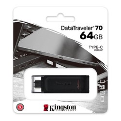 Kingston USB flash disk, USB 3.0, 64GB, DataTraveler 70, czarny, DT70/64GB, USB C