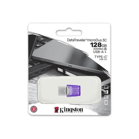 Kingston USB flash disk OTG, USB 3.0, 128GB, Data Traveler microDuo3 G2, srebrno-fioletowy, DTDUO3CG3/128GB, USB A / USB C