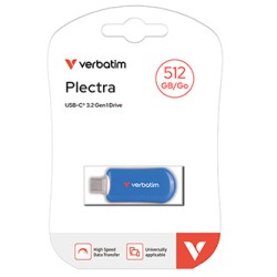Verbatim USB flash disk, USB C, 512GB, Plectra, niebieski, 30235, USB C
