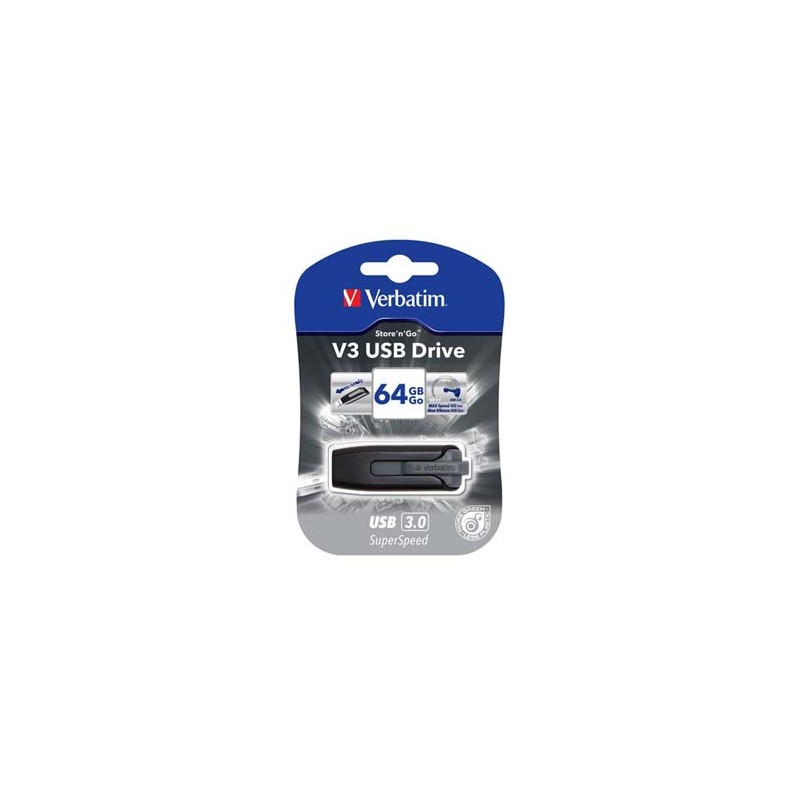 Verbatim USB flash disk, USB 3.0, 64GB, V3, Store N Go, czarny, 49174, USB A, z wysuwanym złączem
