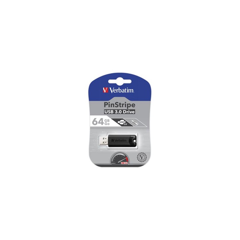 Verbatim USB flash disk, USB 3.0, 64GB, PinStripe, Store N Go, czarny, 49318, USB A, z wysuwanym złączem