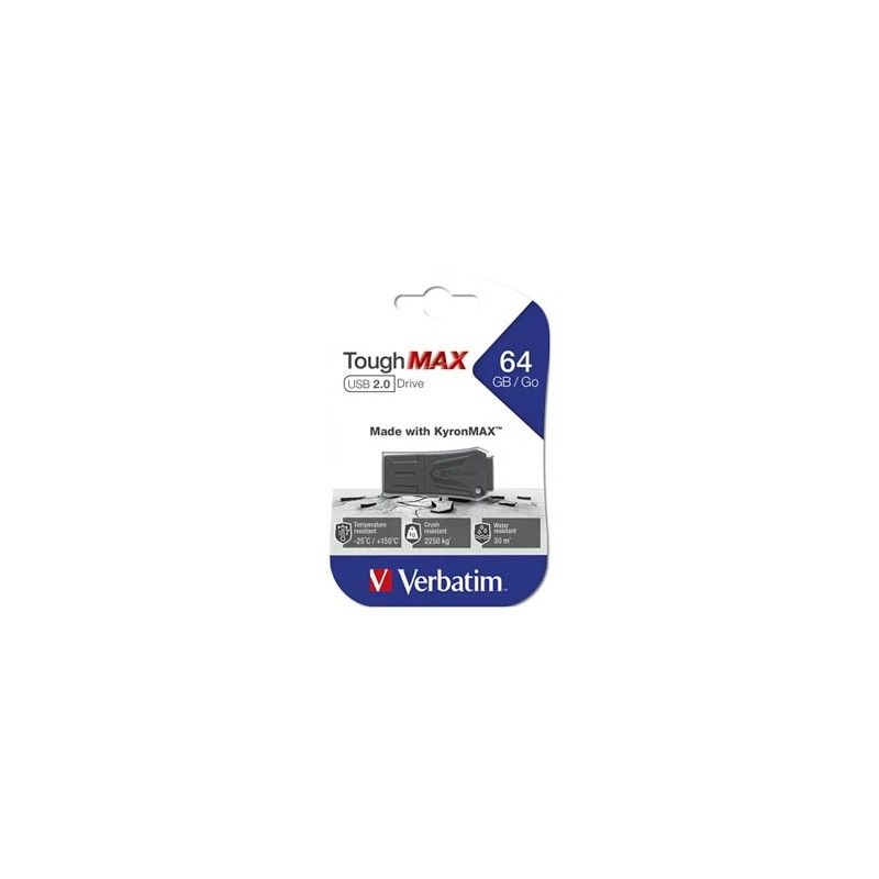 Verbatim USB flash disk, USB 2.0, 64GB, ToughMAX, czarny, 49332, USB A, kompozyt KyronMAX(tm)