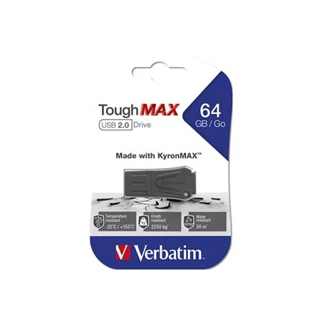 Verbatim USB flash disk, USB 2.0, 64GB, ToughMAX, czarny, 49332, USB A, kompozyt KyronMAX(tm)