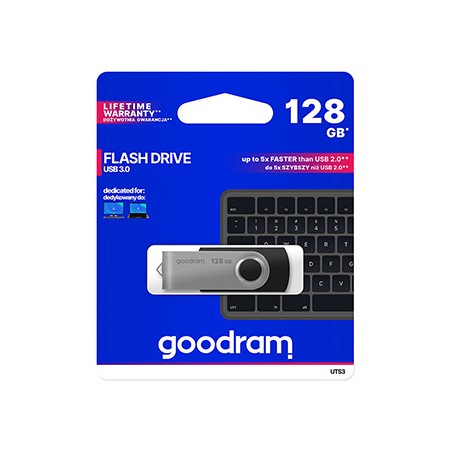 Goodram USB flash disk, USB 3.0, 128GB, UTS3, czarny, UTS3-1280K0R11, USB A, z obrotową osłoną