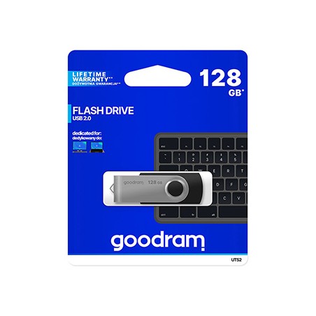 Goodram USB flash disk, USB 2.0, 128GB, UTS2, czarny, UTS2-1280K0R11, USB A, z obrotową osłoną