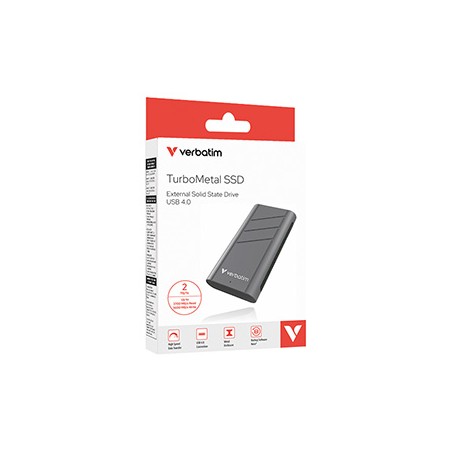 SSD Zewnętrzny Verbatim TurboMetal SSD, 32022, 2000GB, Nero Backup, Srebrny, w zestawie kabel USB-C 20 cm, M.2, USB C, 2TB