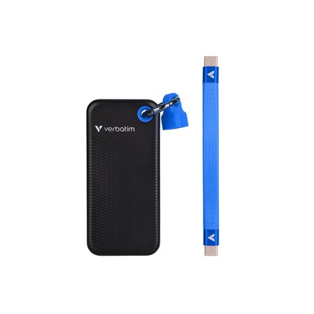 SSD Zewnętrzny Verbatim Pocket SSD Black/Blue, 32195, 2000GB, czarny, M.2, zawiera kabel USB C, USB-C, 2TB