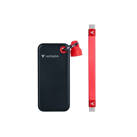 SSD Zewnętrzny Verbatim Pocket SSD Black/Red, 32196, 2000GB, czarny, M.2, zawiera kabel USB C, USB-C, 2TB
