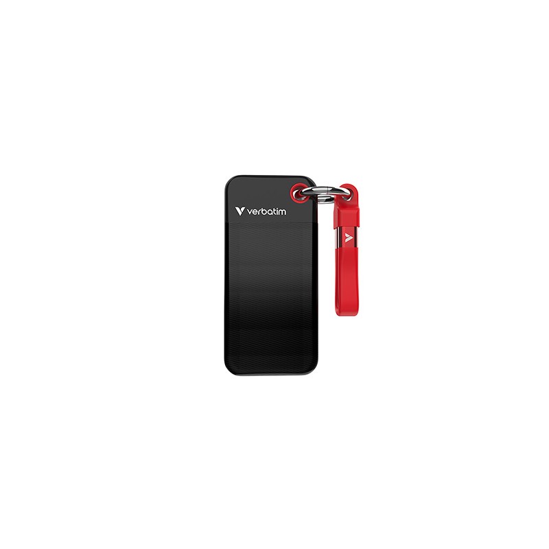 SSD Zewnętrzny Verbatim Pocket SSD Black/red, 32417, 256GB, czarny/czerwony, M.2, zawiera kabel USB C, USB-C