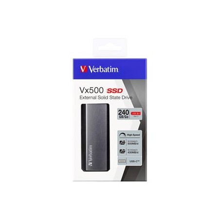 SSD Zewnętrzny Verbatim Vx500, 47442, 240GB, srebrny, 2.5", USB-C