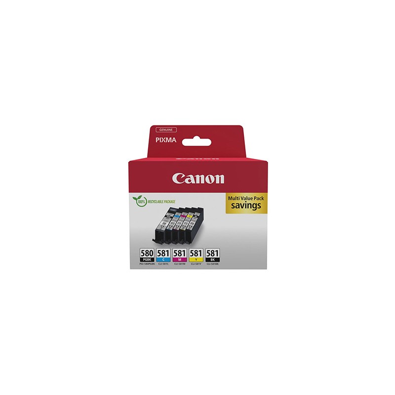 Canon oryginalny ink / tusz PGI-580 PGBK/CLI-581 CMYK, 2078C008, CMYK, blister z ochroną, 1*11.2 + 4*5.6ml, 5-pack