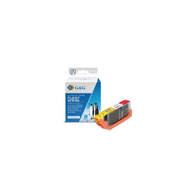 G&G kompatybilny ink / tusz z CLI551C XL, NP-C-0551XLC, cyan, 10,2ml, ml high capacity