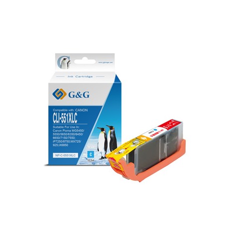 G&G kompatybilny ink / tusz z CLI551C XL, NP-C-0551XLC, cyan, 10,2ml, ml high capacity